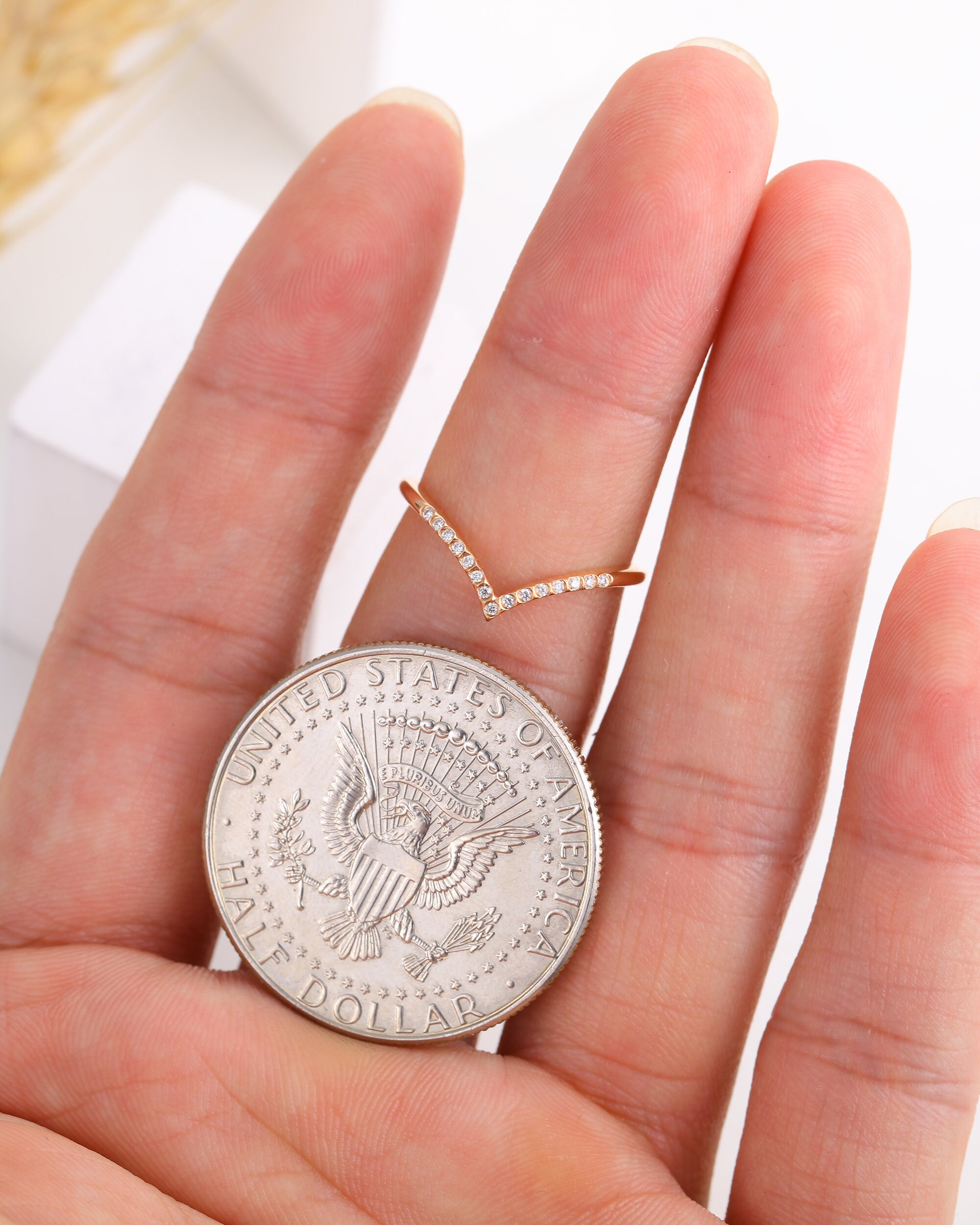 Diamond Curved Wedding Band Rose Gold Delicate Minimalist Etsy