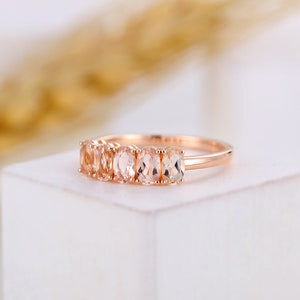 Morganite Wedding Band Women,five Stone Ring,unique Ring for Her ...