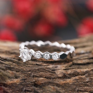 Unique moissanite engagement ring 14k white gold,diamond band ring ,promise ring,ring women,anniversary bridal ring image 3