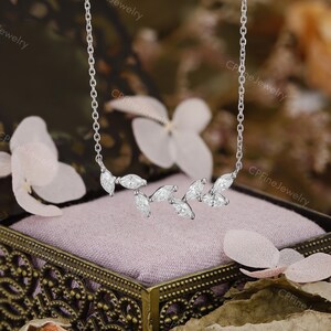 Diamond Leaf Necklace, Dainty Gold Pendent, Moissanite Birthday Gift by CPFineJewelry image 8
