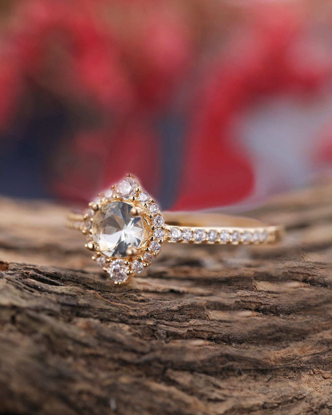 Unique white sapphire engagement ring 14k golddelicate half Etsy