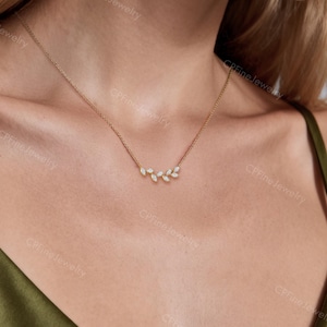 Diamond Leaf Necklace, Dainty Gold Pendent, Moissanite Birthday Gift by CPFineJewelry image 3