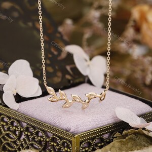 Diamond Leaf Necklace, Dainty Gold Pendent, Moissanite Birthday Gift by CPFineJewelry image 6