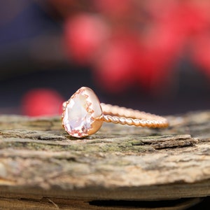 Vintage Morganite engagement ring rose gold Solitaire pear shaped wedding ring art deco twisted band ring unique anniversary ring image 5