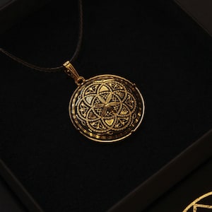 Hanger levenszaad met 24 kt goud, hanger met heilige geometrie, gouden hanger, handgemaakte hanger