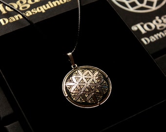 Pendant flower of life, pendant damascene handmade from Toledo, pendant sacred geometry, pendant silver