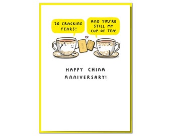 20 Cracking Years! And You're Still My Cup Of Tea! Funny China Anniversary Card for Wife, Husband or Couple