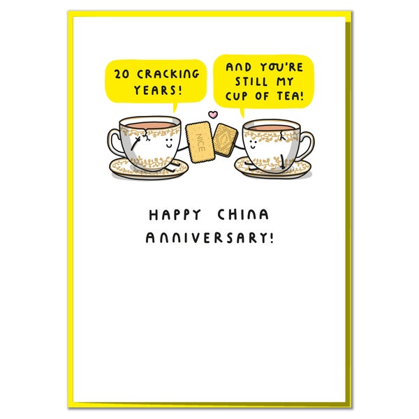 20 Cracking Years! And You're Still My Cup Of Tea! Funny China Anniversary Card for Wife, Husband or Couple