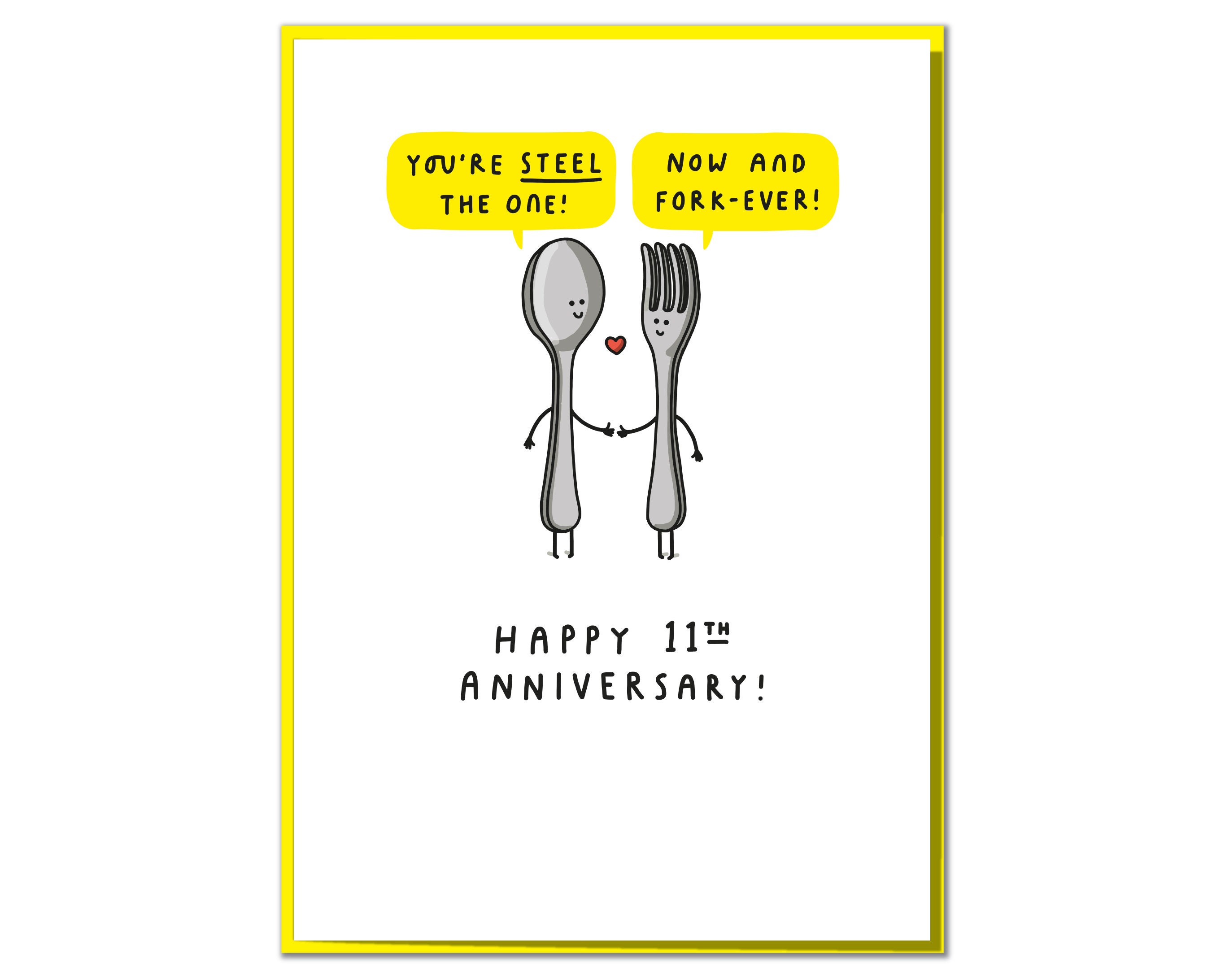 Funny 11th Anniversary Card: Steel Anniversary Pun