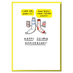 Funny 2nd Anniversary Card: 'Bless Your Cotton Socks!'