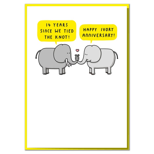 14 Years Since We Tied The Knot! Cute Ivory 14th Anniversary Card for Wife, Husband or Couple