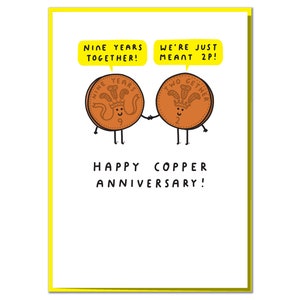 Happy Copper Anniversary! We're Just Meant 2p! Funny 9th Anniversary Card for Wife, Husband or Couple