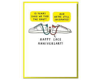 Funny 13th Anniversary Card: Sole Mates Lace Anniversary