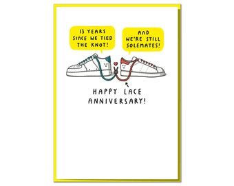 We're Still Solemates! Cute 13th Anniversary Card, Thirteenth, Lace Anniversary Card for Wife, Husband or Couple