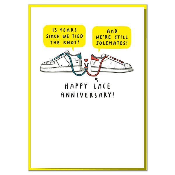 We're Still Solemates! Cute 13th Anniversary Card, Thirteenth, Lace Anniversary Card for Wife, Husband or Couple