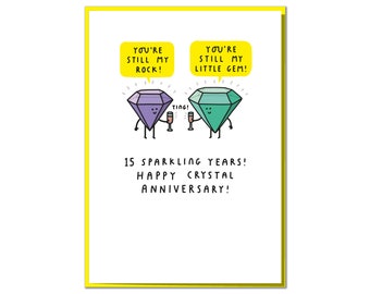 Funny 15th Anniversary Card, Crystal Gem Design