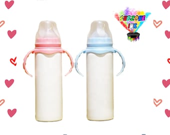 8oz Sublimation Baby Bottle/Stainless Steel Tumbler (Pink or Light Blue Handle)