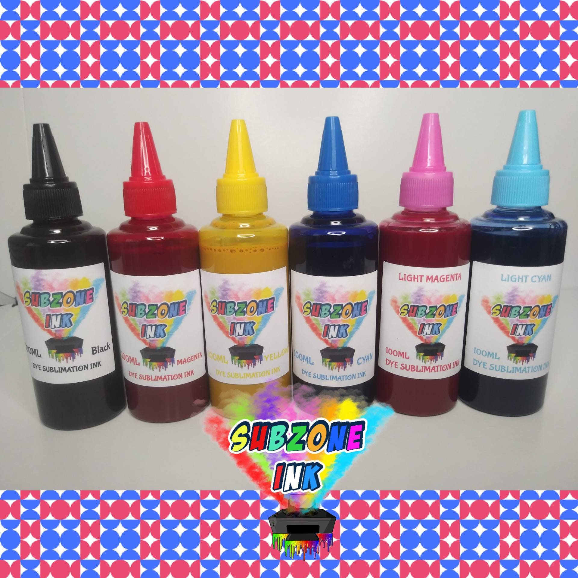 SubZone Ink 6 Color Dye Sublimation Ink for Epson Printers(CMYK LC,LM)