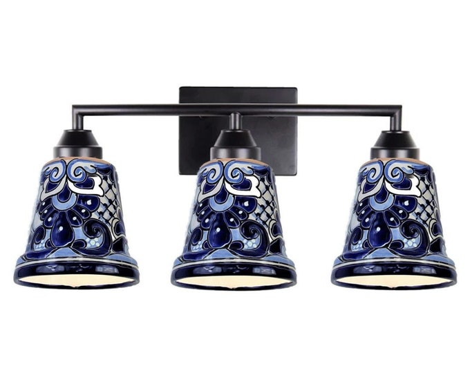 Ceramic Vanity 3-Light | Mexican Talavera Pottery | Vintage Retro Style | Colorful Vanity Light