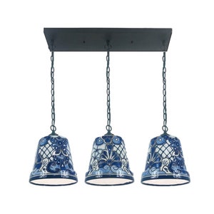 Ceramic Chandelier Pendant | Mexican Talavera Pottery | Vintage Retro Style | Dining Room/Foyer/Kitchen | Blue & White Hanging Pendant Light