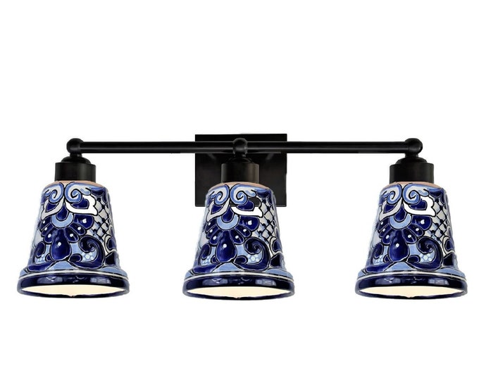 Ceramic Vanity 3-Light | Mexican Talavera Pottery | Vintage Retro Style | Colorful Vanity Light