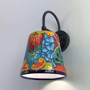 Ceramic Wall Light | Mexican Talavera Pottery | Vintage Retro Style | Indoor or Outdoor | Colorful Unique Wall Sconce