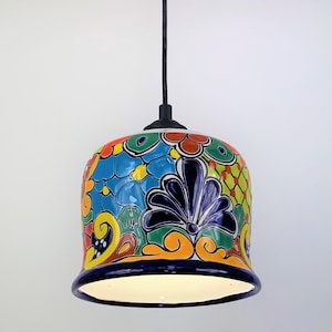 Ceramic Pendant Light | Mexican Talavera Pottery | Vintage Retro Style | Colorful Hanging Pendant Light Fixture