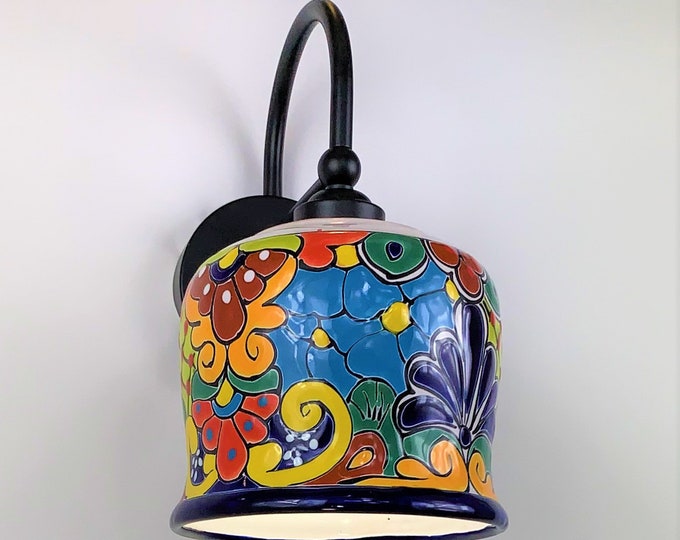 Ceramic Wall Light | Mexican Talavera Pottery | Vintage Retro Style | Indoor or Outdoor | Colorful Unique Wall Sconce