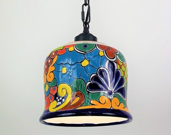 Ceramic Pendant Light | Mexican Talavera Pottery | Vintage Retro Style | Colorful Hanging Pendant Light Fixture