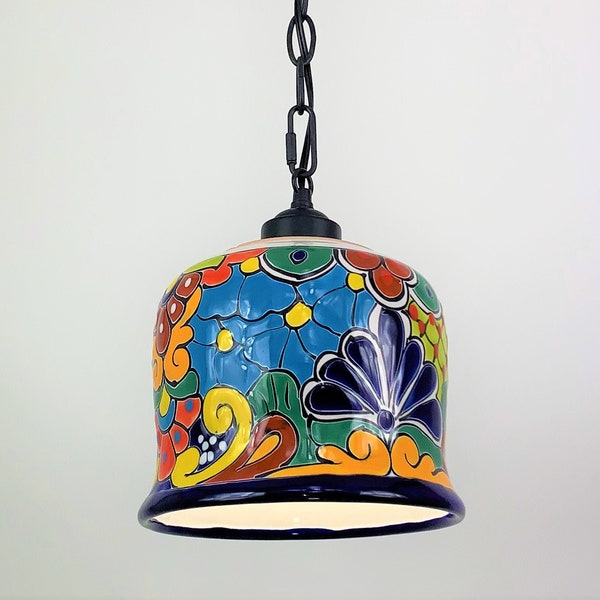 Ceramic Pendant Light | Mexican Talavera Pottery | Vintage Retro Style | Colorful Hanging Pendant Light Fixture