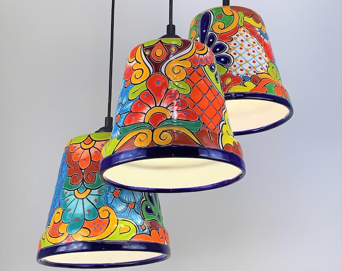 Ceramic Chandelier Pendant | Mexican Talavera Pottery | Vintage Retro Style | Dining Room / Foyer / Kitchen | Colorful Hanging Pendant Light