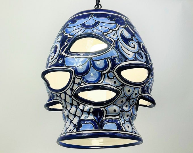 Ceramic Chandelier Pendant | Mexican Talavera Pottery | Vintage Retro Style | Dining Room/Foyer/Kitchen | Colorful Unique Pendant Light
