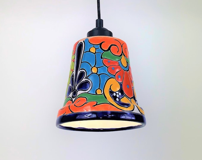Ceramic Pendant Light | Mexican Talavera Pottery | Vintage Retro Style | Colorful Hanging Pendant Light Fixture