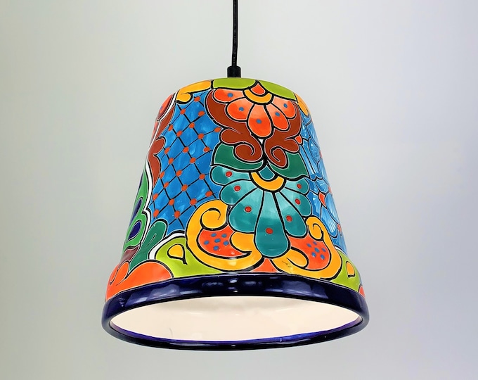 Ceramic Pendant Light | Mexican Talavera Pottery | Vintage Retro Style | Colorful Hanging Pendant Light Fixture
