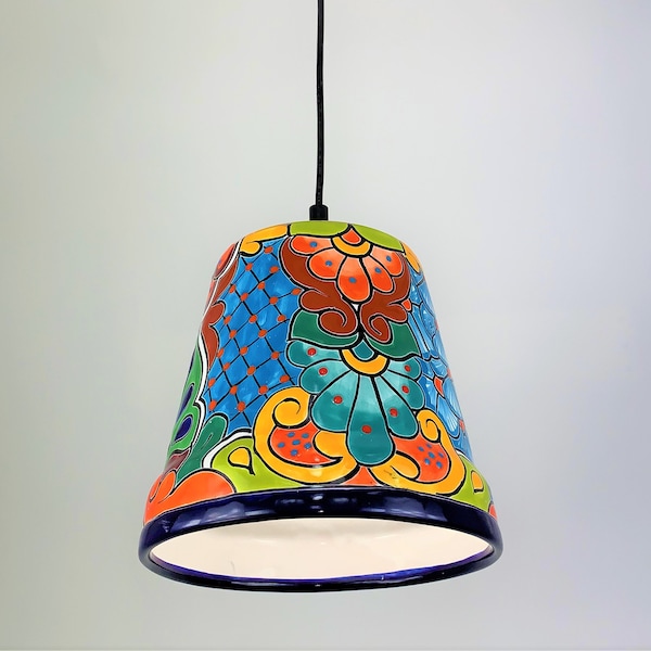 Lámpara colgante de cerámica de Talavera: lámpara colgante de cerámica mexicana colorida