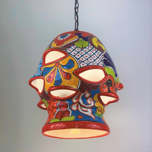 Ceramic Chandelier Pendant | Mexican Talavera Pottery | Vintage Retro Style | Dining Room/Foyer/Kitchen | Colorful Unique Pendant Light