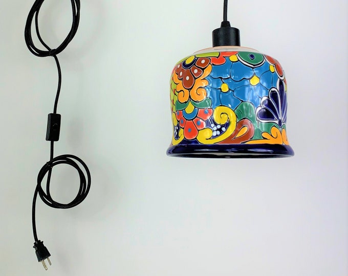 Ceramic Swag Light | Mexican Talavera Pottery | Vintage Retro Style | Colorful Hanging Swag Light With Switch and Plug
