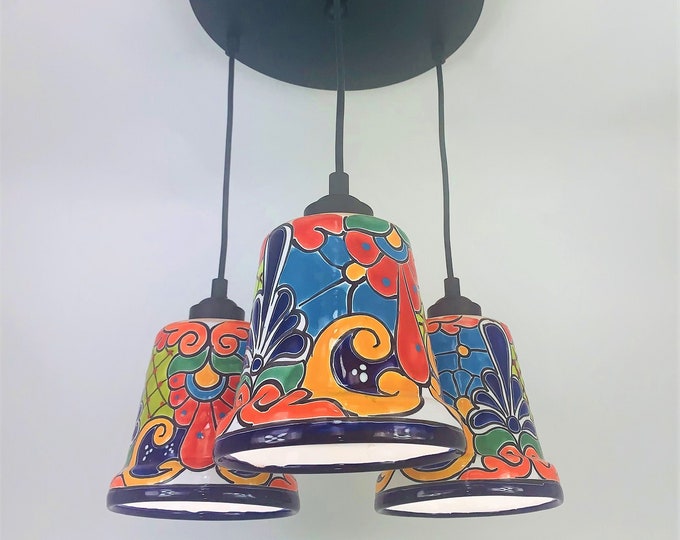 Ceramic Chandelier Pendant | Mexican Talavera Pottery | Vintage Retro Style | Dining Room/Foyer/Kitchen | Colorful Hanging Pendant Light