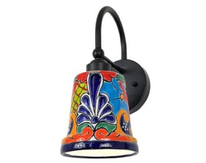 Ceramic Wall Light | Mexican Talavera Pottery | Vintage Retro Style | Indoor or Outdoor | Colorful Unique Wall Sconce