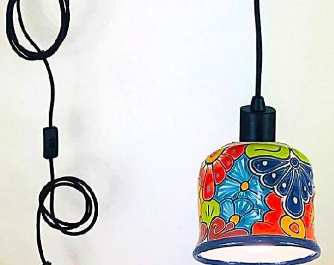 Ceramic Swag Light | Mexican Talavera Pottery | Vintage Retro Style | Colorful Hanging Swag Light With Switch and Plug