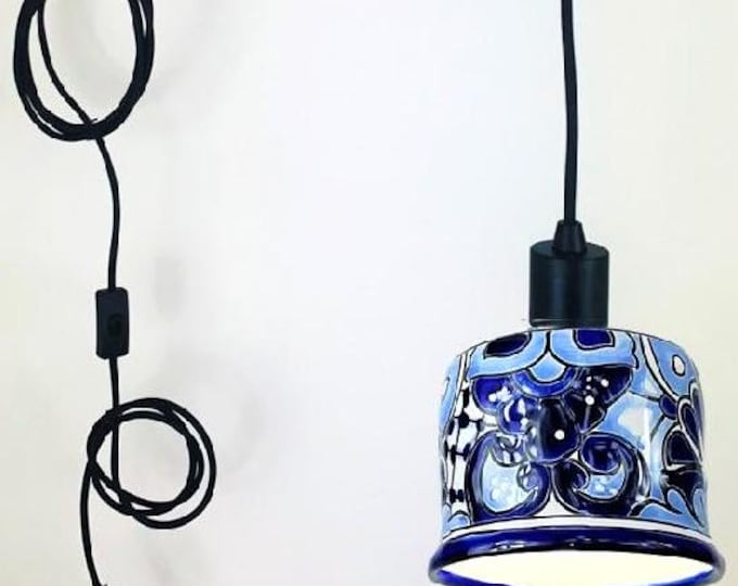 Ceramic Swag Light | Mexican Talavera Pottery | Vintage Retro Style | Colorful Hanging Swag Light With Switch and Plug