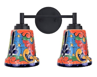 Ceramic Vanity 2-Light | Mexican Talavera Pottery | Vintage Retro Style | Vanity Light