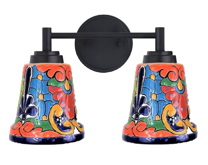 Ceramic Vanity 2-Light | Mexican Talavera Pottery | Vintage Retro Style | Vanity Light