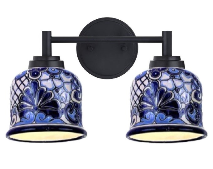 Ceramic Vanity 2-Light | Mexican Talavera Pottery | Vintage Retro Style | Vanity Light