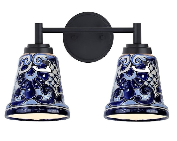 Ceramic Vanity 2-Light | Mexican Talavera Pottery | Vintage Retro Style | Vanity Light
