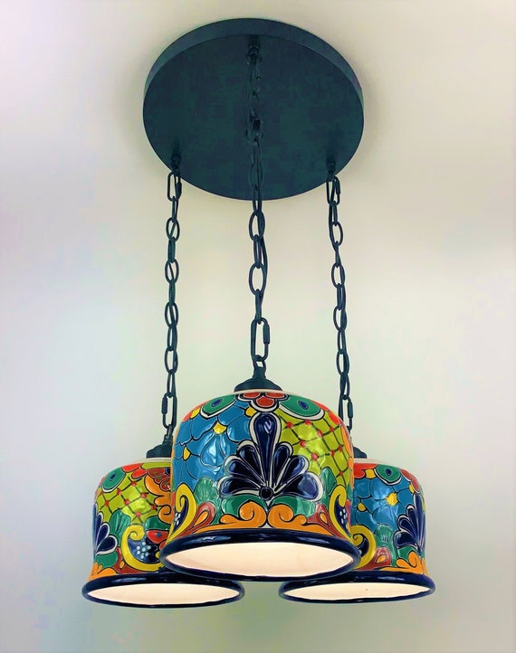Ceramic Chandelier Pendant Mexican Talavera Pottery Vintage Retro