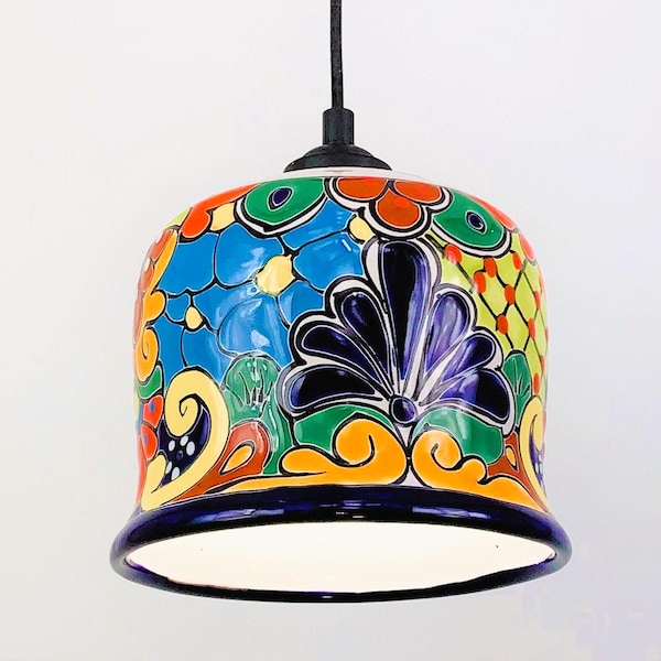 Lámpara colgante de cerámica Talavera mexicana: Lámpara de cerámica colorida