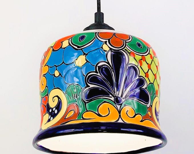 Ceramic Pendant Light | Mexican Talavera Pottery | Vintage Retro Style | Colorful Hanging Pendant Light Fixture