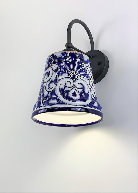 Ceramic Wall Light Mexican Talavera Pottery Vintage Retro Style