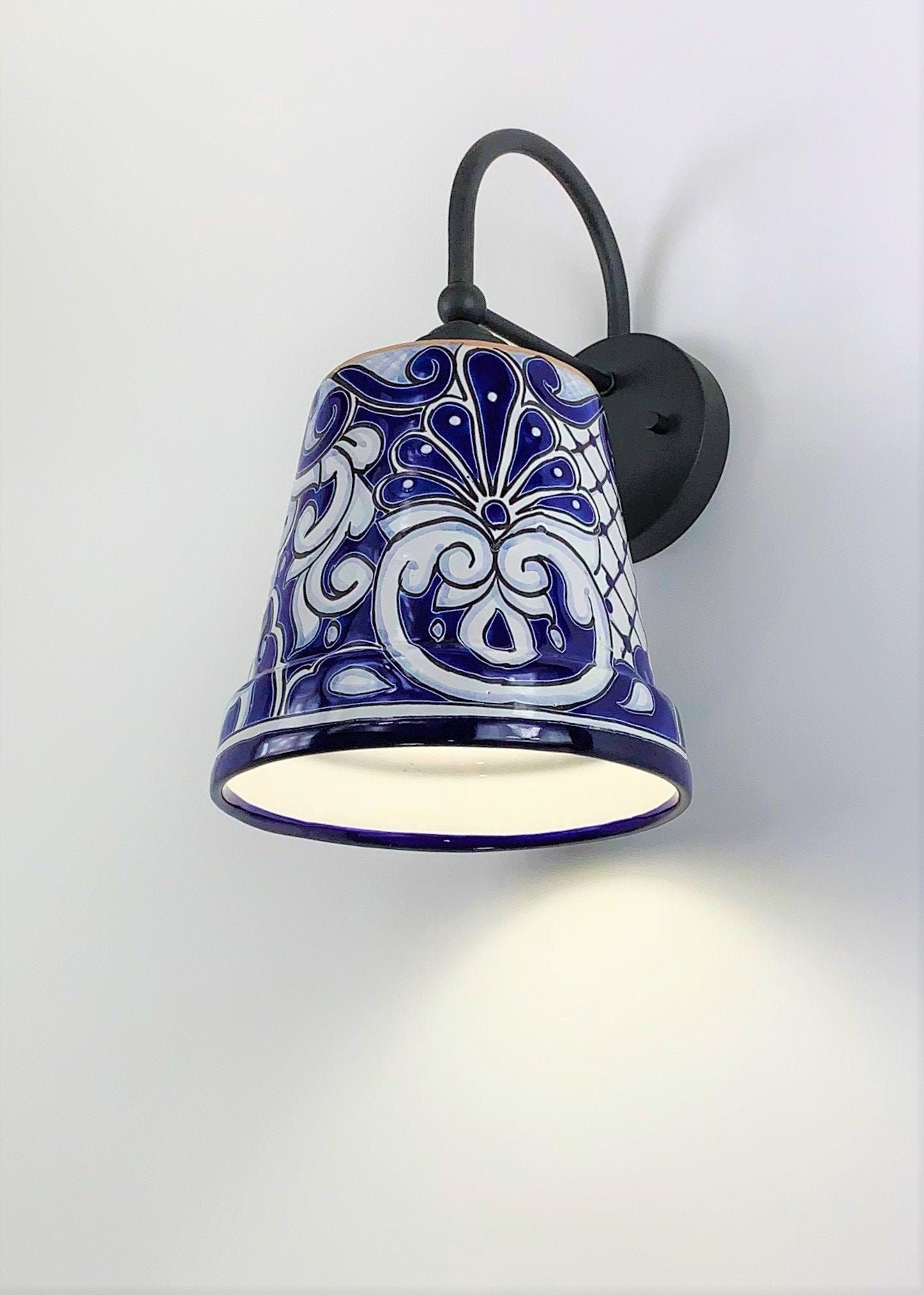 Ceramic Wall Light | Mexican Talavera Pottery | Vintage Retro Style
